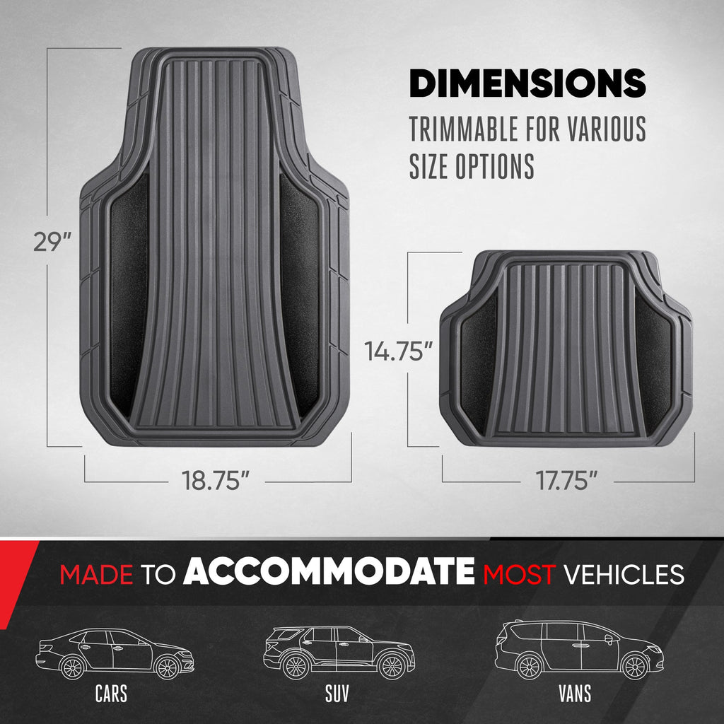 Motor Trend ChromeTech Car Floor Mats Full Set - Durable Rubber Floor Mats for Cars with Two Tone Accent, All Weather Interior Protection for Front and Rear with Non-Slip Backing, Gray/Black