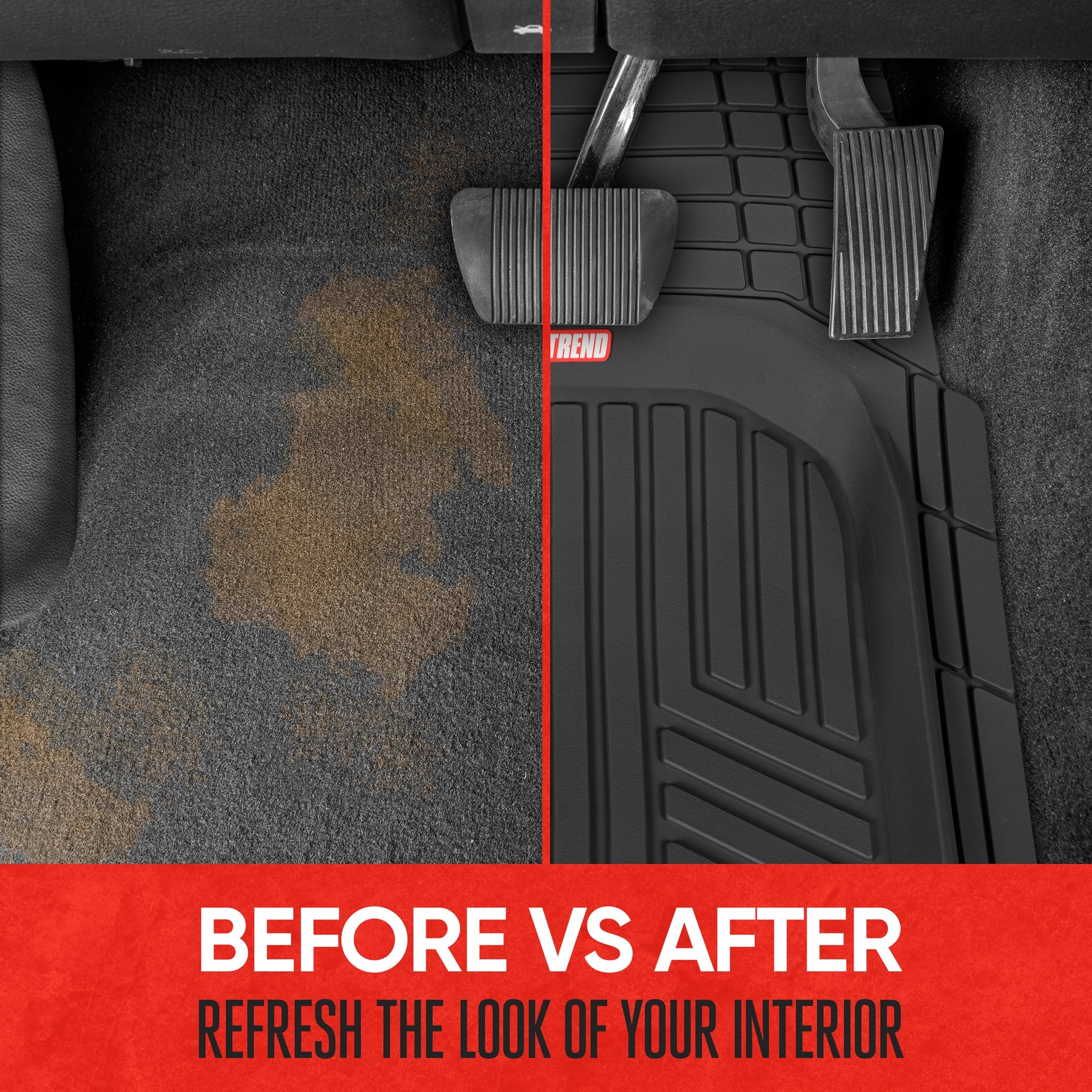 MotorTrend 3-Piece FlexTough Plus Deep Dish Line Grooves Front Floor Mats and Rear Floor Mat - Heavy Duty, All Weather, Trim to Fit