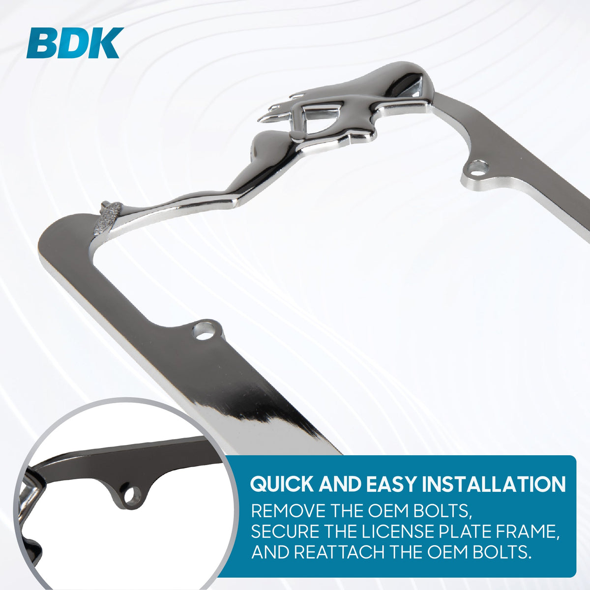 BDK Die-Cast Stainless Metal License Plate Frame/Holder Universal Size - Blank Metal Design (Pack of 2)