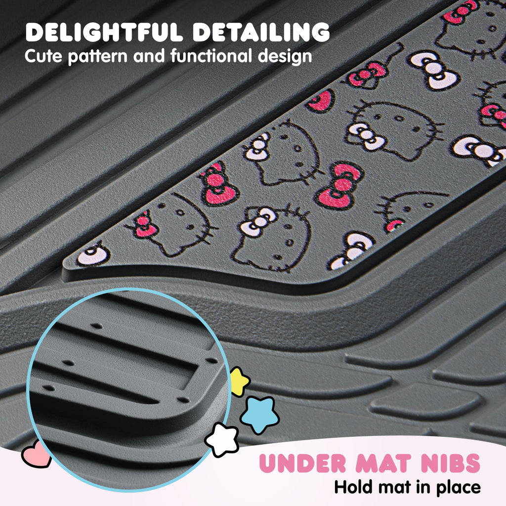 Hello Kitty Car Mats 4pc Floor Mats for Cars Trucks SUVs Kawaii Car Floor Mats for Women Men Accessories Rubber Heavy Duty Cute Non-Slip Always Front Rear Hello Kitty Car Accessories Classic Gray with Pink Bows