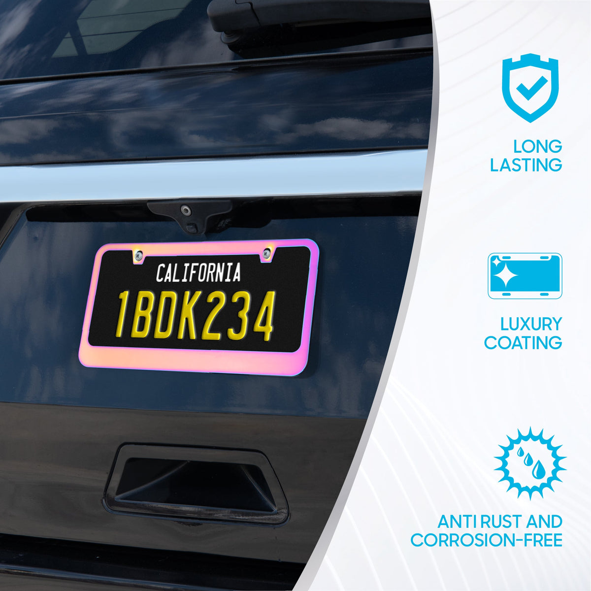 Chrome Plated Rust-Proof Die-Cast Stainless Metal License Plate Frame/Holder Universal Size - Blank Metal Design (Pack of 2)