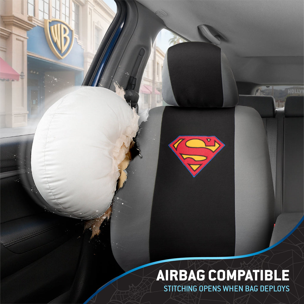 Warner Bros DC Comics 9-Piece Superman Logo PolyCloth Front Seat Covers and Rear Seat Covers