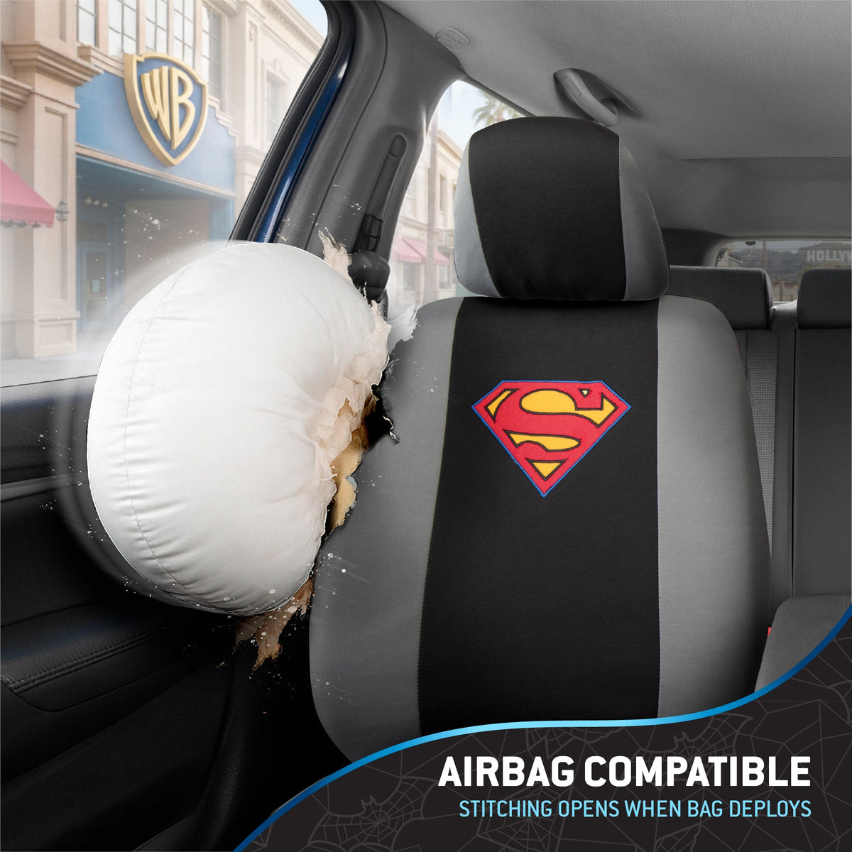 Warner Bros DC Comics 9-Piece Superman Logo PolyCloth Front Seat Covers and Rear Seat Covers
