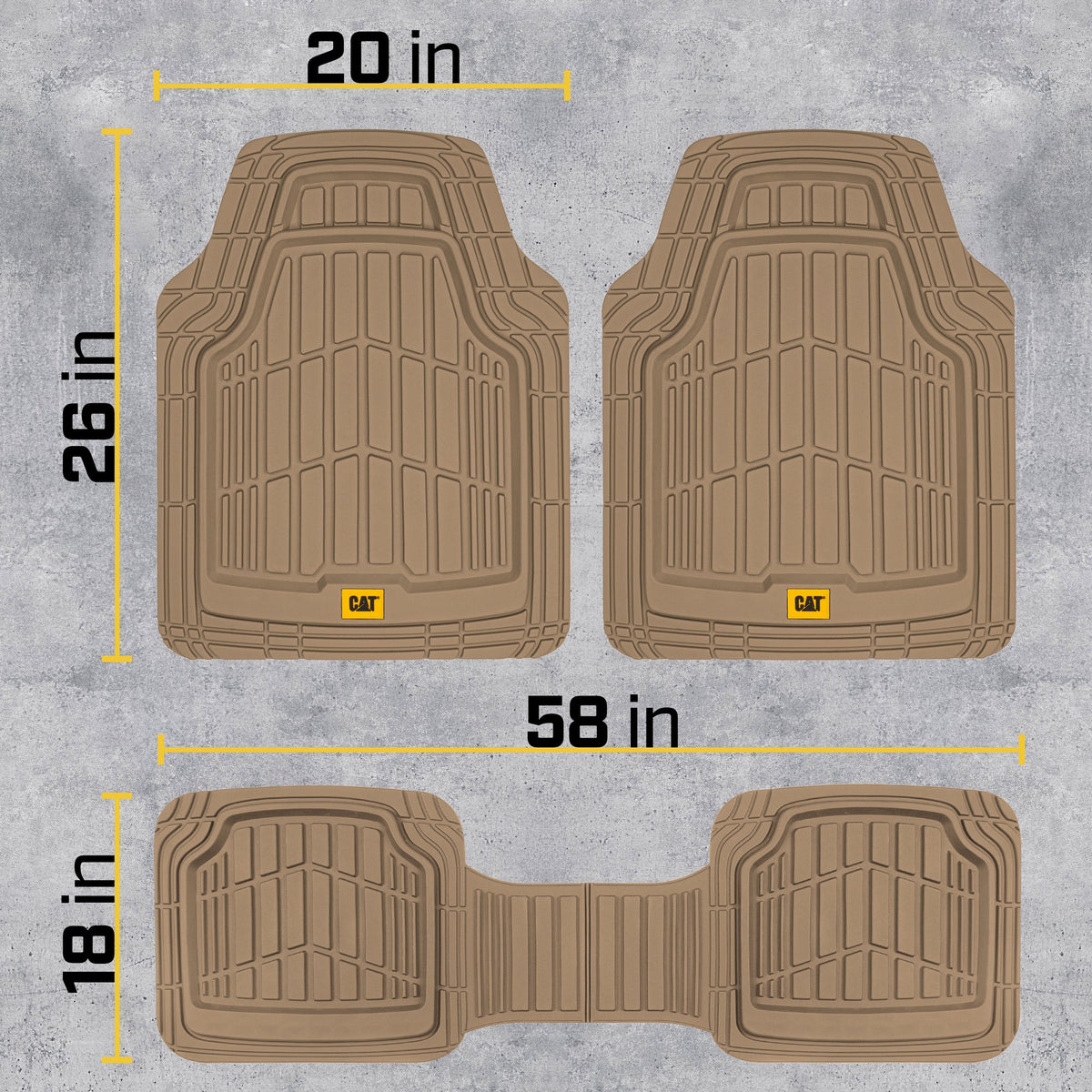 CAT 3-Piece ToughRide Rubber Front Floor Mats and Rear Floor Mats - Heavy Duty, All Weather, Trim to Fit