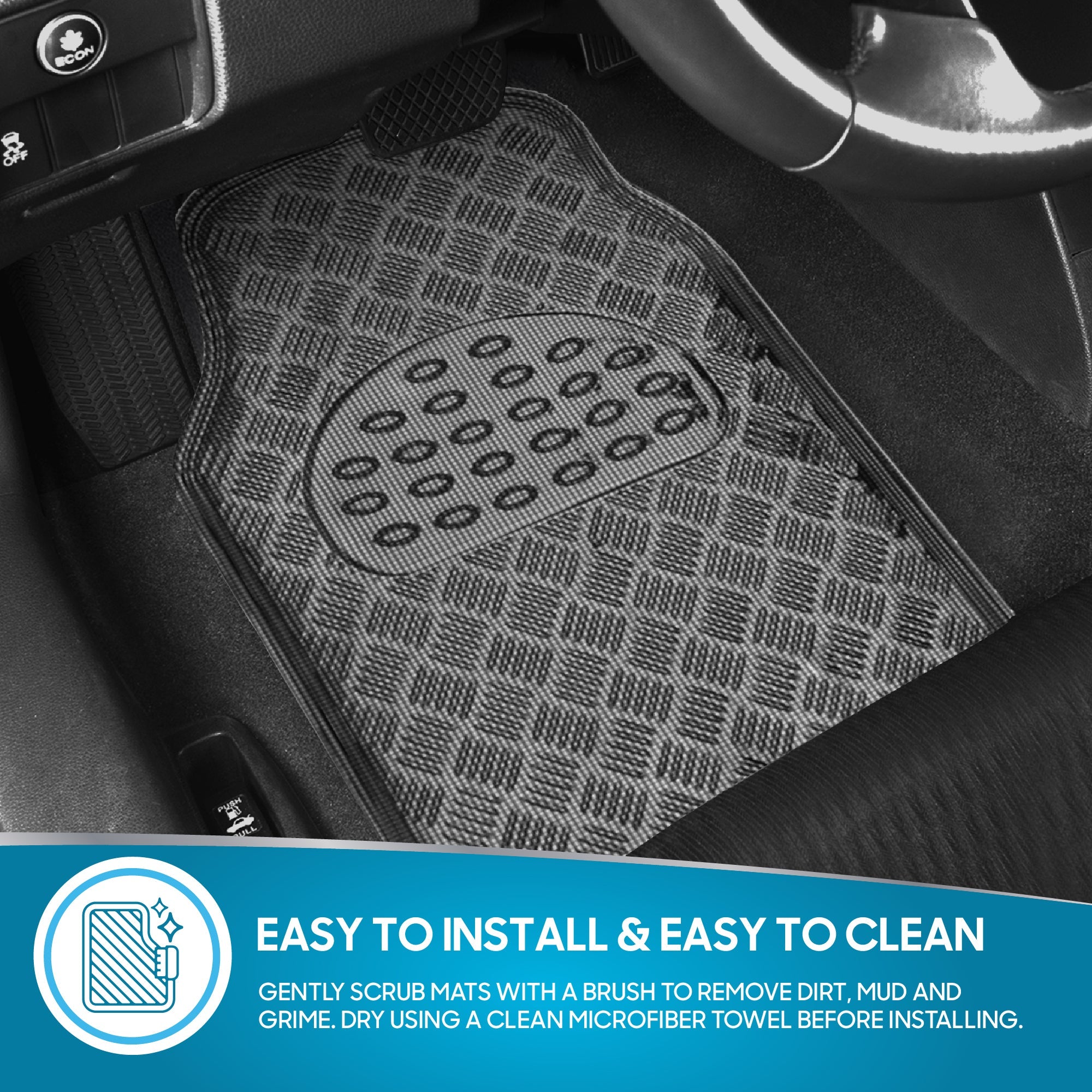 BDK 4-Piece Translucent Centered Cushioned Grip Pad Front Floor Mats and Rear Floor Mats - Heavy Duty, All Weather