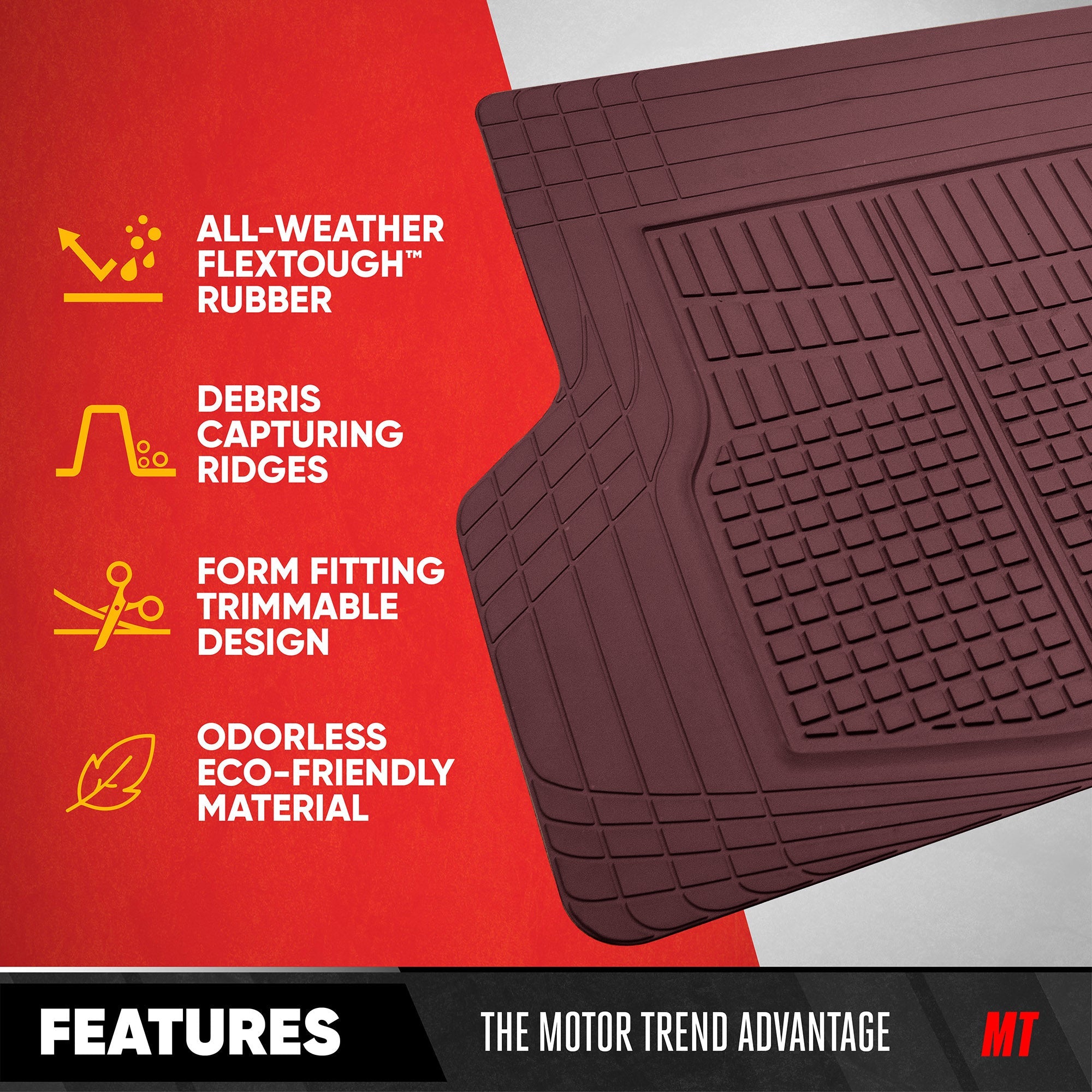 Motor Trend FlexTough Rear Cargo Mat - Heavy-Duty Trimmable Car Trunk Mat for Back of SUV, Universal Rear Cargo Liner for SUV, Flexible Trunk Liner, Automotive Floor Mats & Cargo Liners (Burgundy)