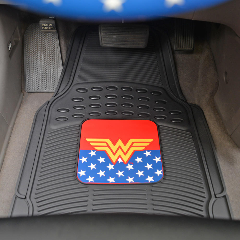 BDK Armored Super Hero Car Floor Mats - Officially Licensed DC Comics - All Weather Heavy Duty Auto Interior Liners for Car Truck Van SUV (Multiple Styles)