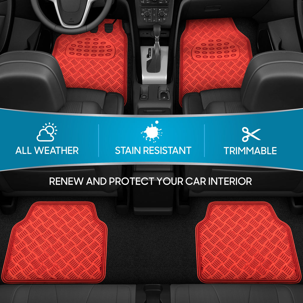 BDK 4-Piece Translucent Centered Cushioned Grip Pad Front Floor Mats and Rear Floor Mats - Heavy Duty, All Weather
