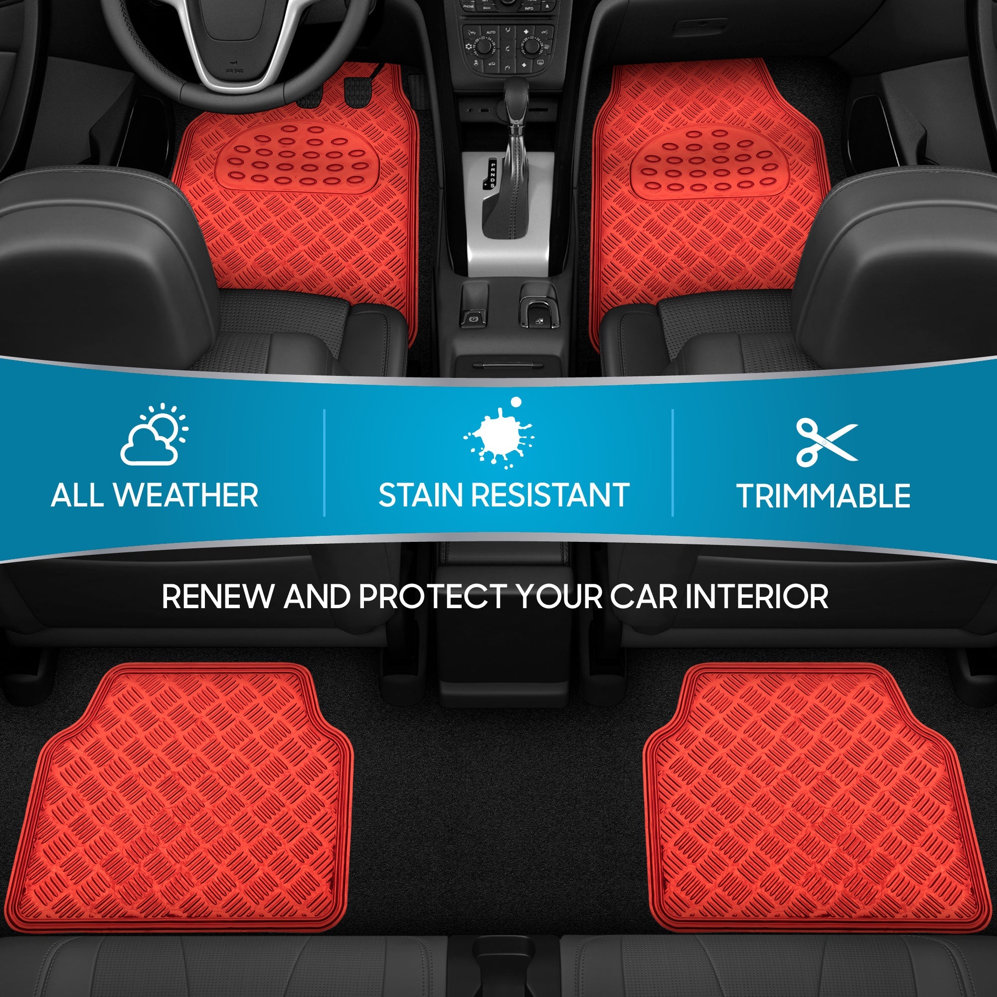 BDK 4-Piece Translucent Centered Cushioned Grip Pad Front Floor Mats and Rear Floor Mats - Heavy Duty, All Weather