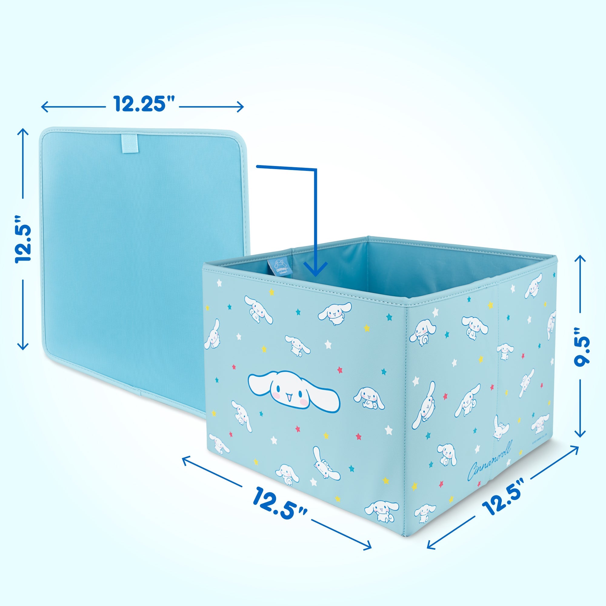 Sanrio Cinnamoroll Car Trunk Organizer and Storage Bin - Collapsible Compartment, Heavy Duty, Fold Up for Easy Storage, Automotive Seat Cargo for Groceries Tools - 12.5L x 12.5W x 9H