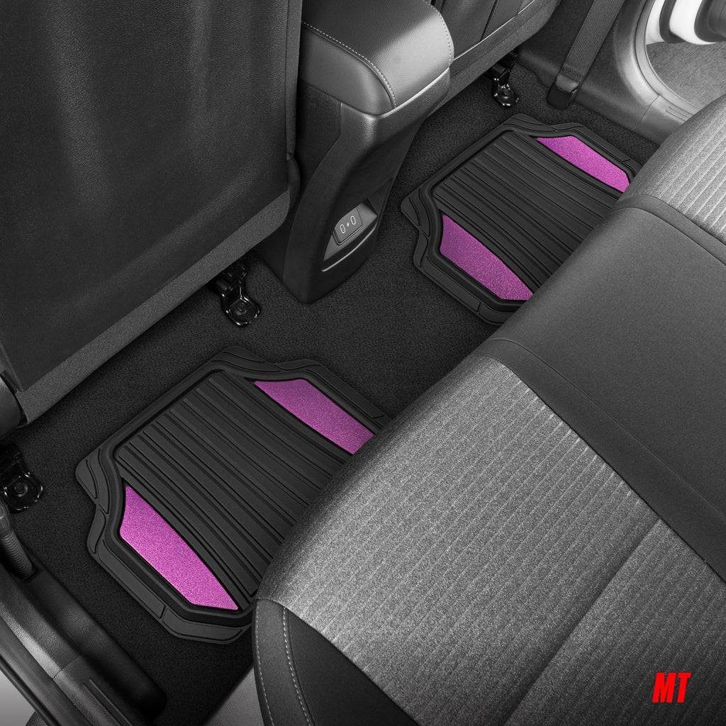Motor Trend ChromeTech Car Floor Mats Full Set - Durable Rubber Floor Mats for Cars with Two Tone Accent, All Weather Interior Protection for Front and Rear with Non-Slip Backing, Black & Pink