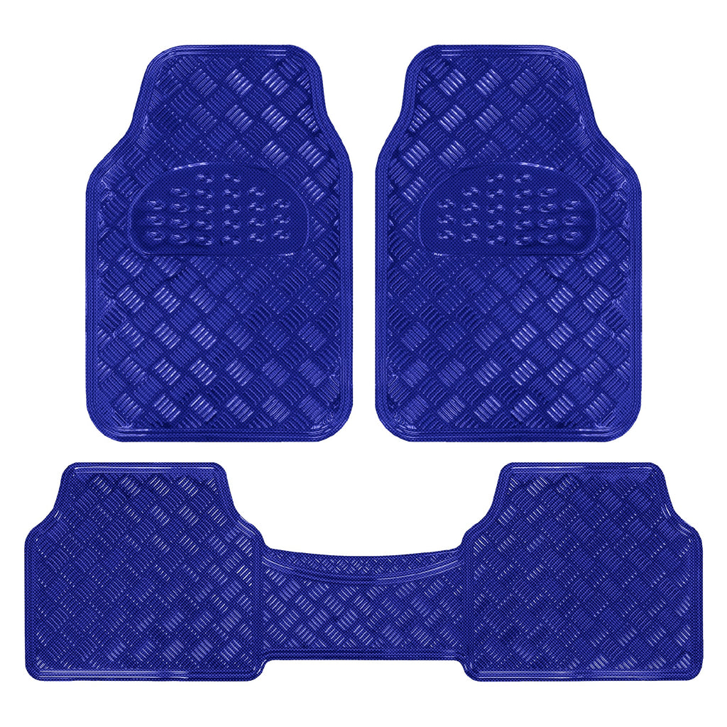BDK 3-Piece Translucent Metallic-Look Front Floor Mat and Rear Floor Mat - Heavy Duty, All Weather - Blue