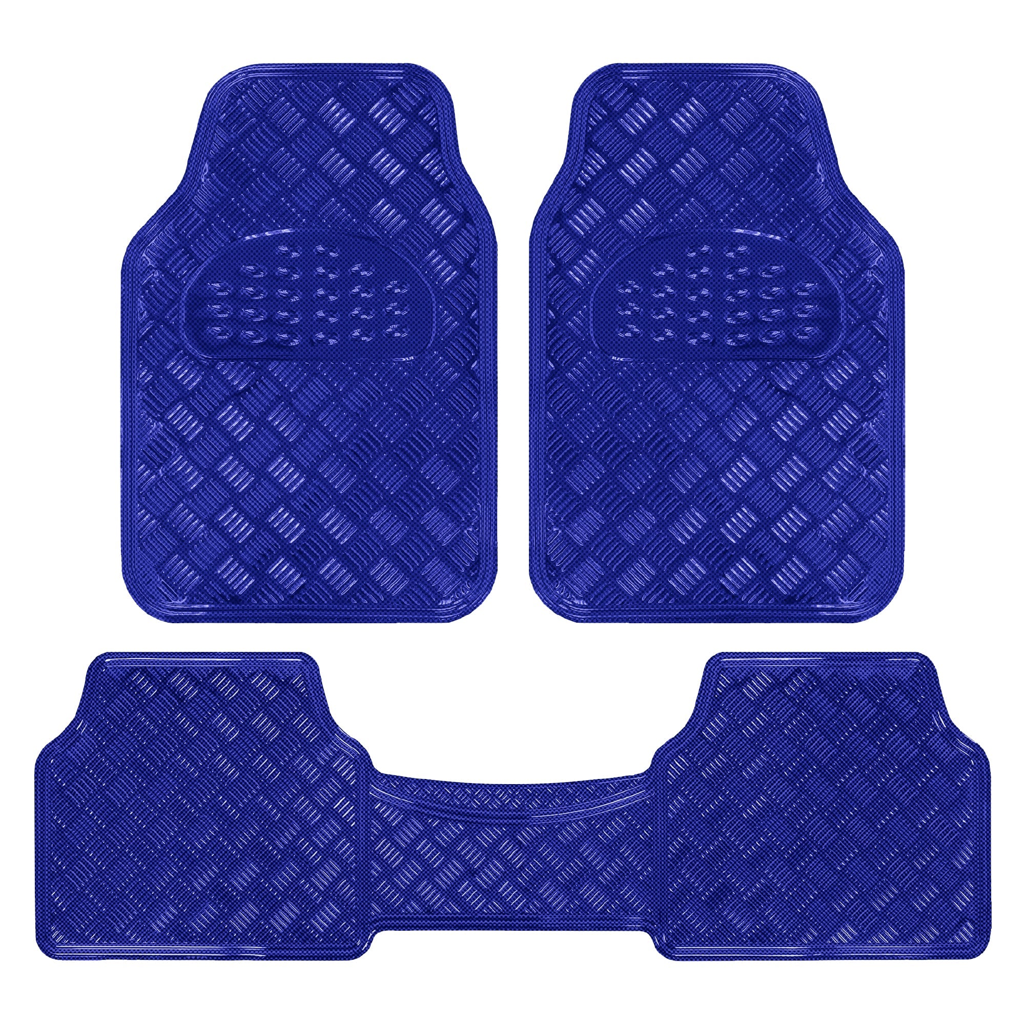 BDK 3-Piece Translucent Metallic-Look Front Floor Mat and Rear Floor Mat - Heavy Duty, All Weather - Blue