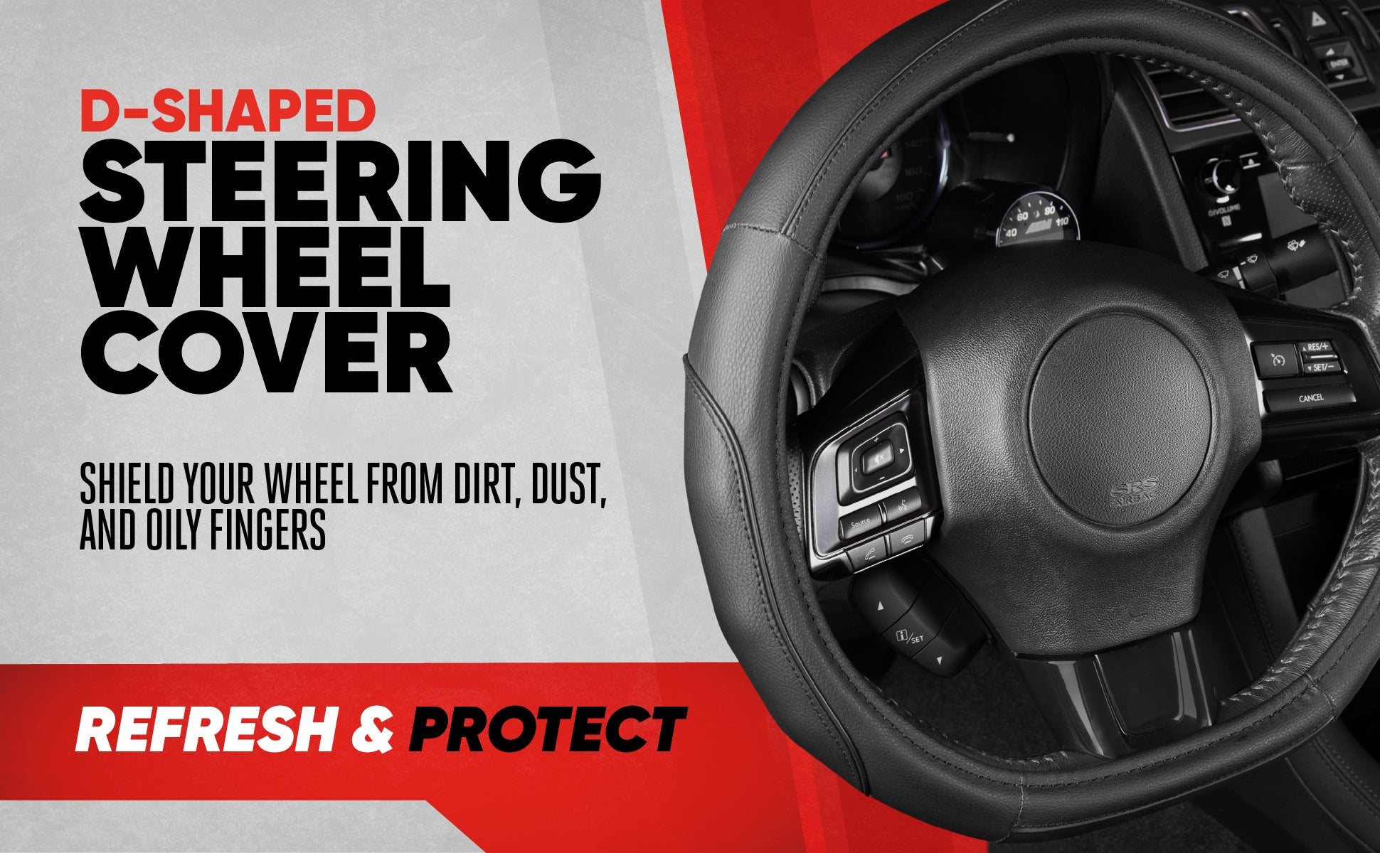 MotorTrend Stealth D-Shaped Steering Wheel Cover (Fits 14.5" - 15.5")