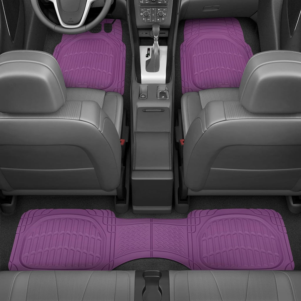 Carbella 3-Piece FlexTough Deep Dish Rubber Front Floor Mats and Rear Floor Mats - Heavy Duty, All Weather, Trim to Fit - Purple