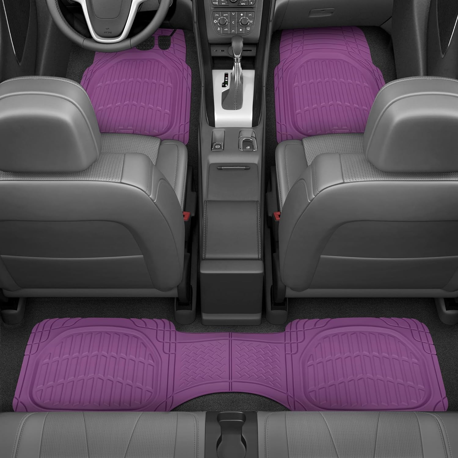 Carbella 3-Piece FlexTough Deep Dish Rubber Front Floor Mats and Rear Floor Mats - Heavy Duty, All Weather, Trim to Fit - Purple