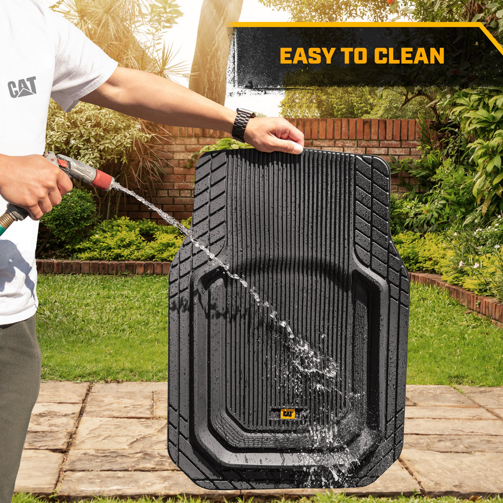 Cat® ToughLiner™ Universal Car Floor Mats for Truck SUV Sedan - Heavy Duty Trim to Fit All Weather Protection - Flexible Rubber Floor Liners - Front Rear Black Automotive Mats