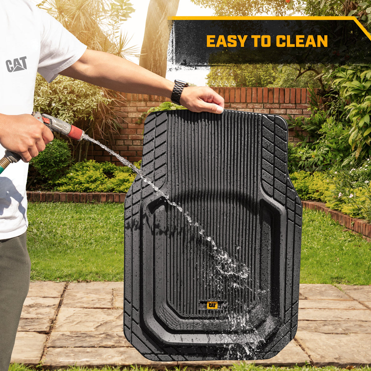 Cat® ToughLiner™ Universal Car Floor Mats for Truck SUV Sedan - Heavy Duty Trim to Fit All Weather Protection - Flexible Rubber Floor Liners - Front Rear Black Automotive Mats