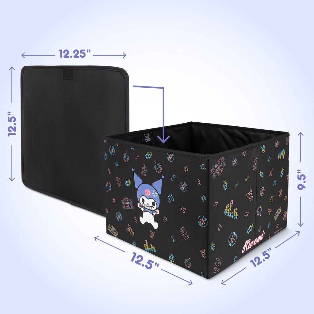 Sanrio Kuromi Car Trunk Organizer and Storage Bin - Collapsible Compartment, Heavy Duty, Fold Up for Easy Storage, Automotive Seat Cargo for Groceries Tools - 12.5L x 12.5W x 9H