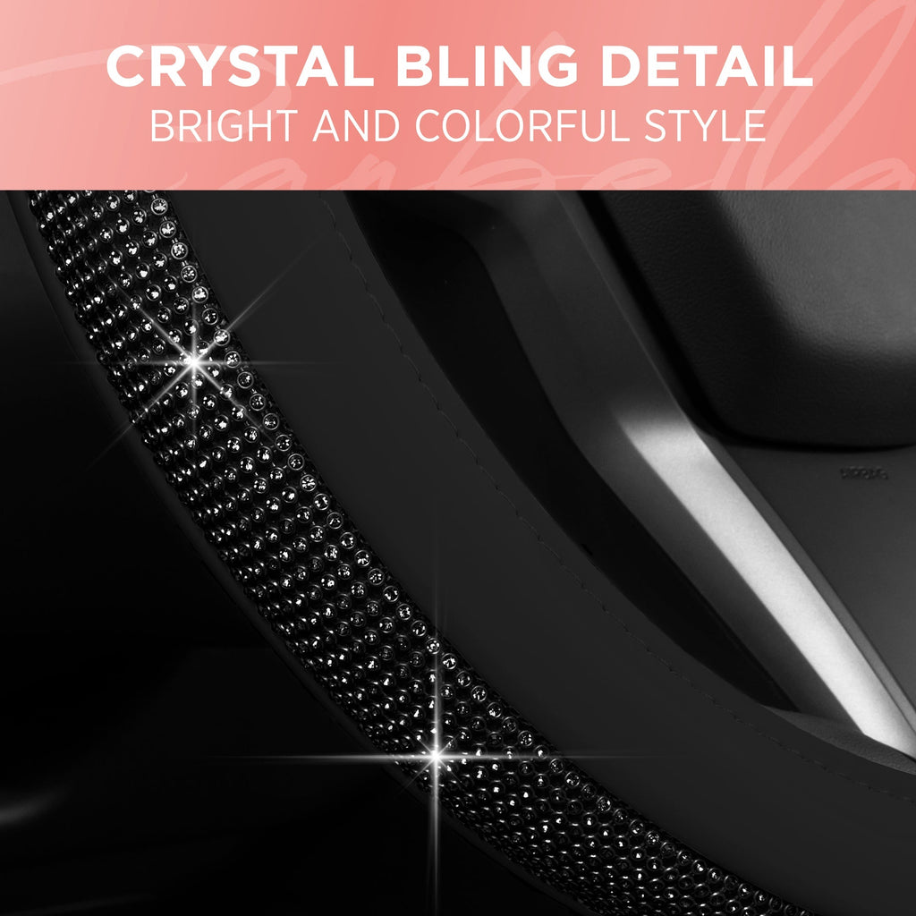 Carbella Bling Diamond Leatherette Steering Wheel Cover (Fits 14.5" - 15.5")
