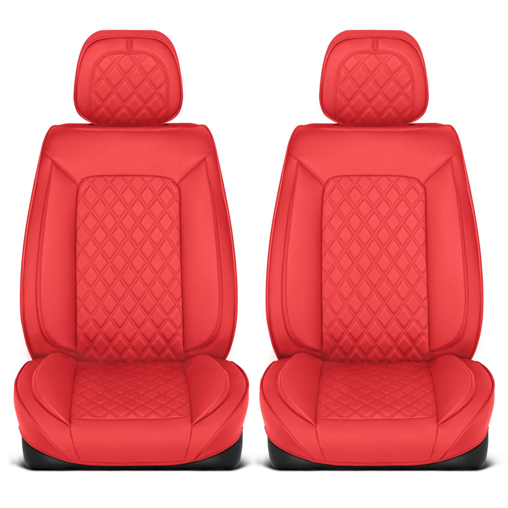 MotorBox Elite Edition Faux Leather Seat Covers for Cars, Trucks, & SUV - 2 Red Car Seat Covers for Front Seats - Universal Fit Car Accessories Automotive Interior Cover Protector for Most Vehicles