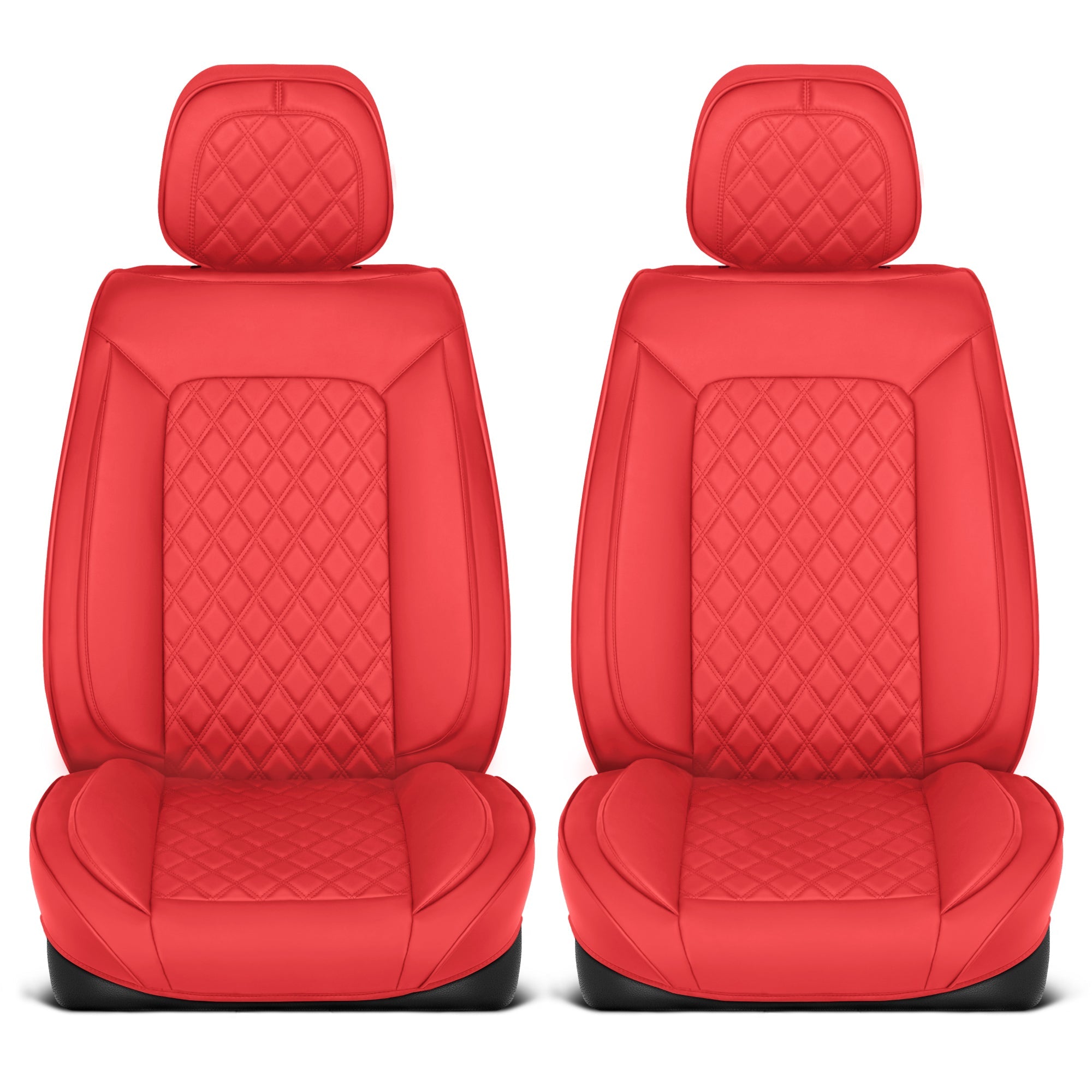 MotorBox Elite Edition Faux Leather Seat Covers for Cars, Trucks, & SUV - 2 Red Car Seat Covers for Front Seats - Universal Fit Car Accessories Automotive Interior Cover Protector for Most Vehicles