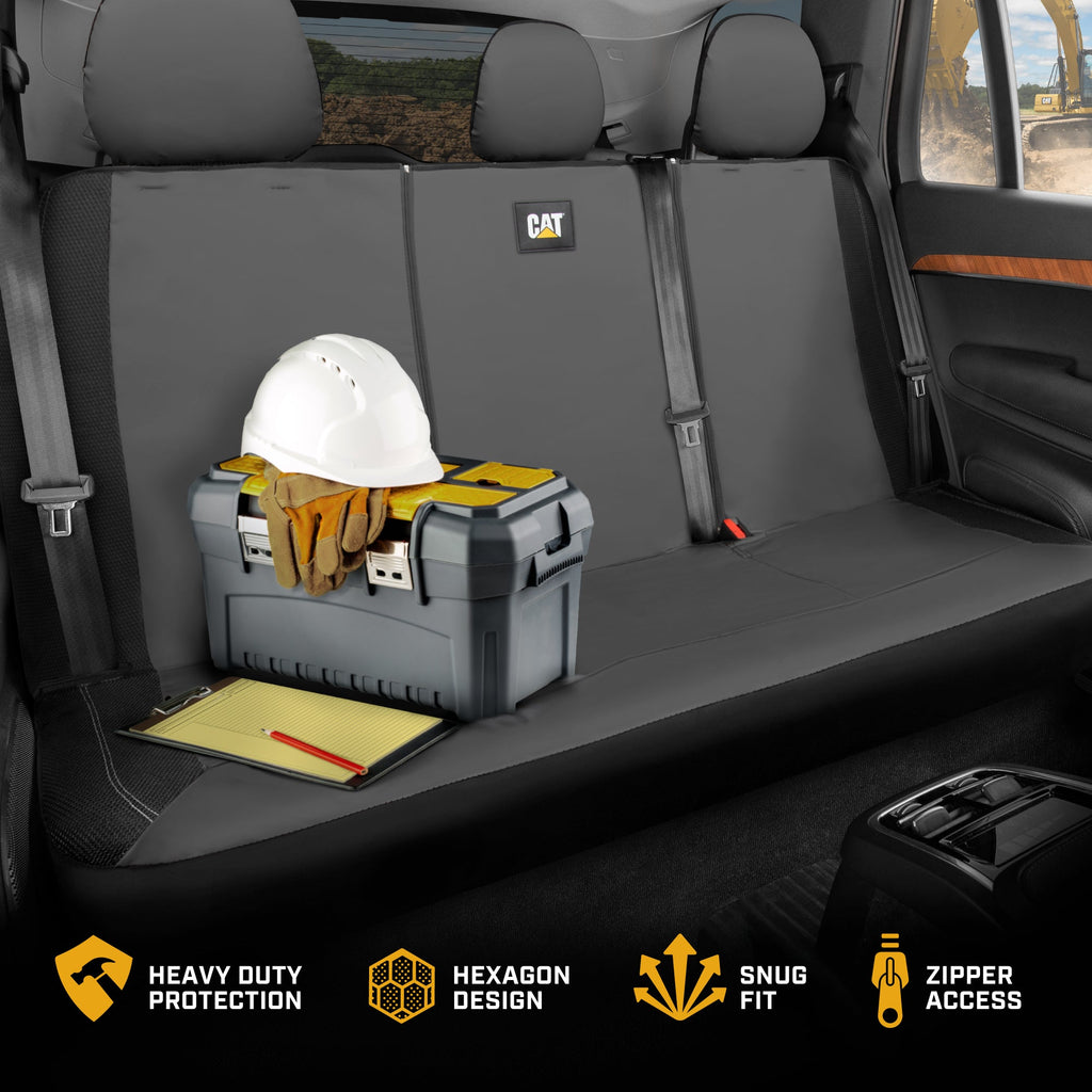CAT PU Leather Rear Bench Seat Cover – Gray, 60/40 Split Fit for Cars, Trucks, SUVs – Waterproof, Scratch-Resistant, Semi-Universal Fit Rear Seat Protector for Most Auto Interior – Easy Install