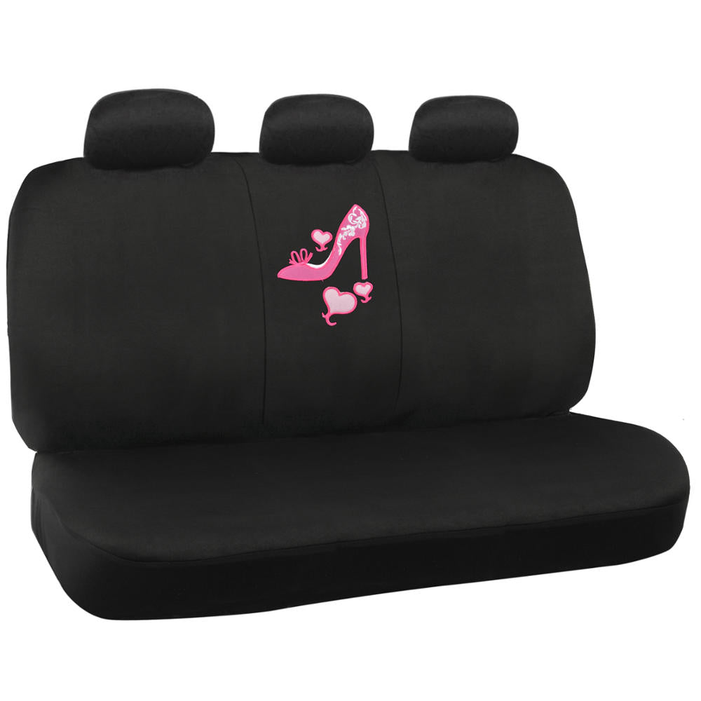 BDK 12-Piece Hot Pink Heels Front Seat Covers, Rear Seat Covers, Seat Belt Pads, and Steering Wheel Cover (Fits 14.5" - 15.5")