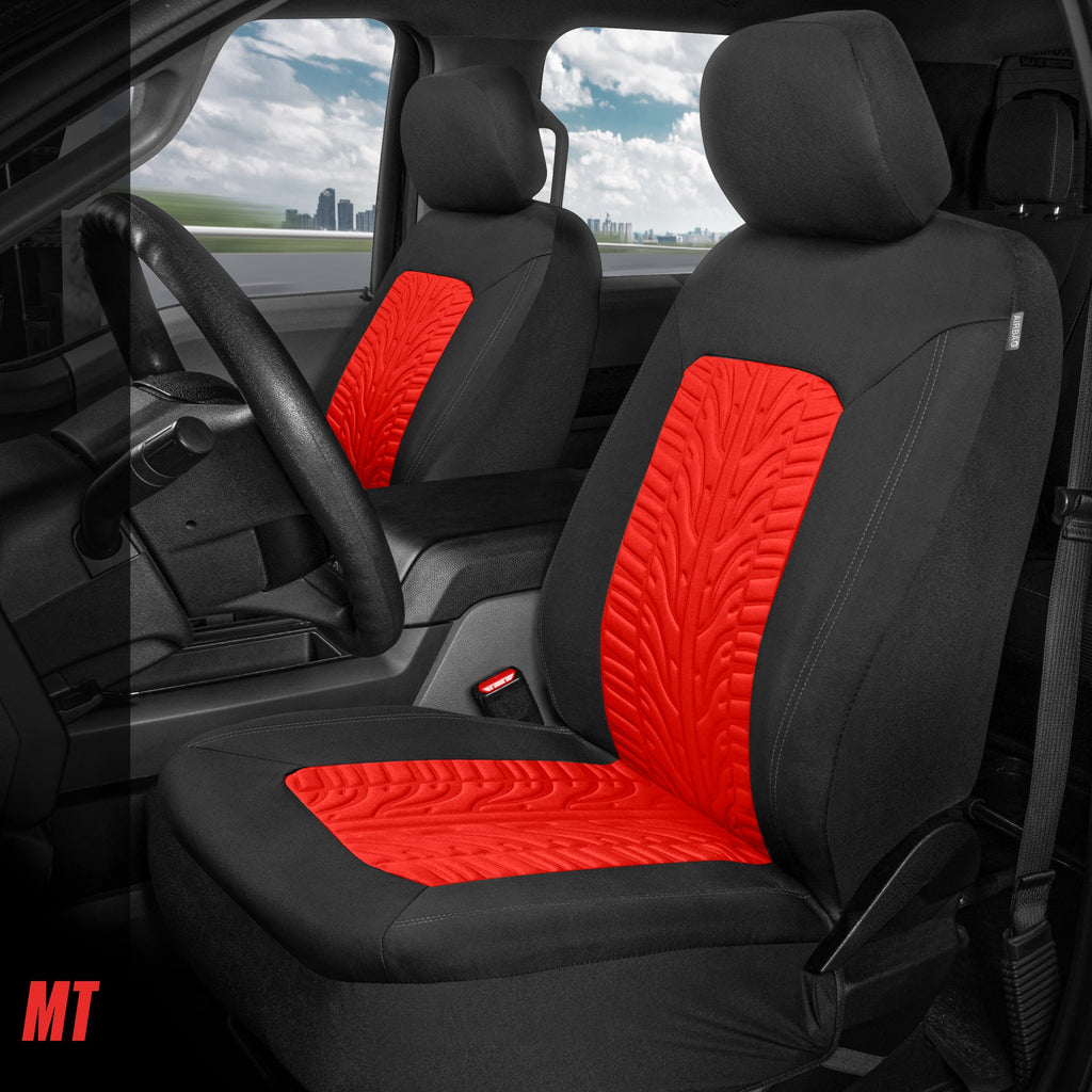 MotorTrend GrandPrix Tire Embossed Front Seat Covers and Rear Seat Covers - Red