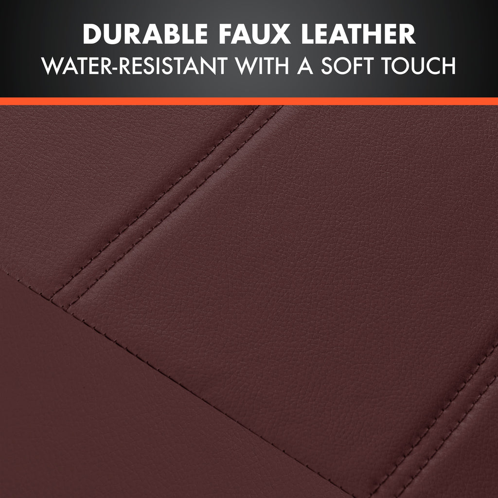 BDK 9-Piece Burgundy Leather Car Seat Cover Full Set, Front Seat Cover and Rear Bench Seat Cover Universal Fit Car Seat Covers for Cars Trucks SUVs Vans, Complete Full Coverage Protection For Vehicles