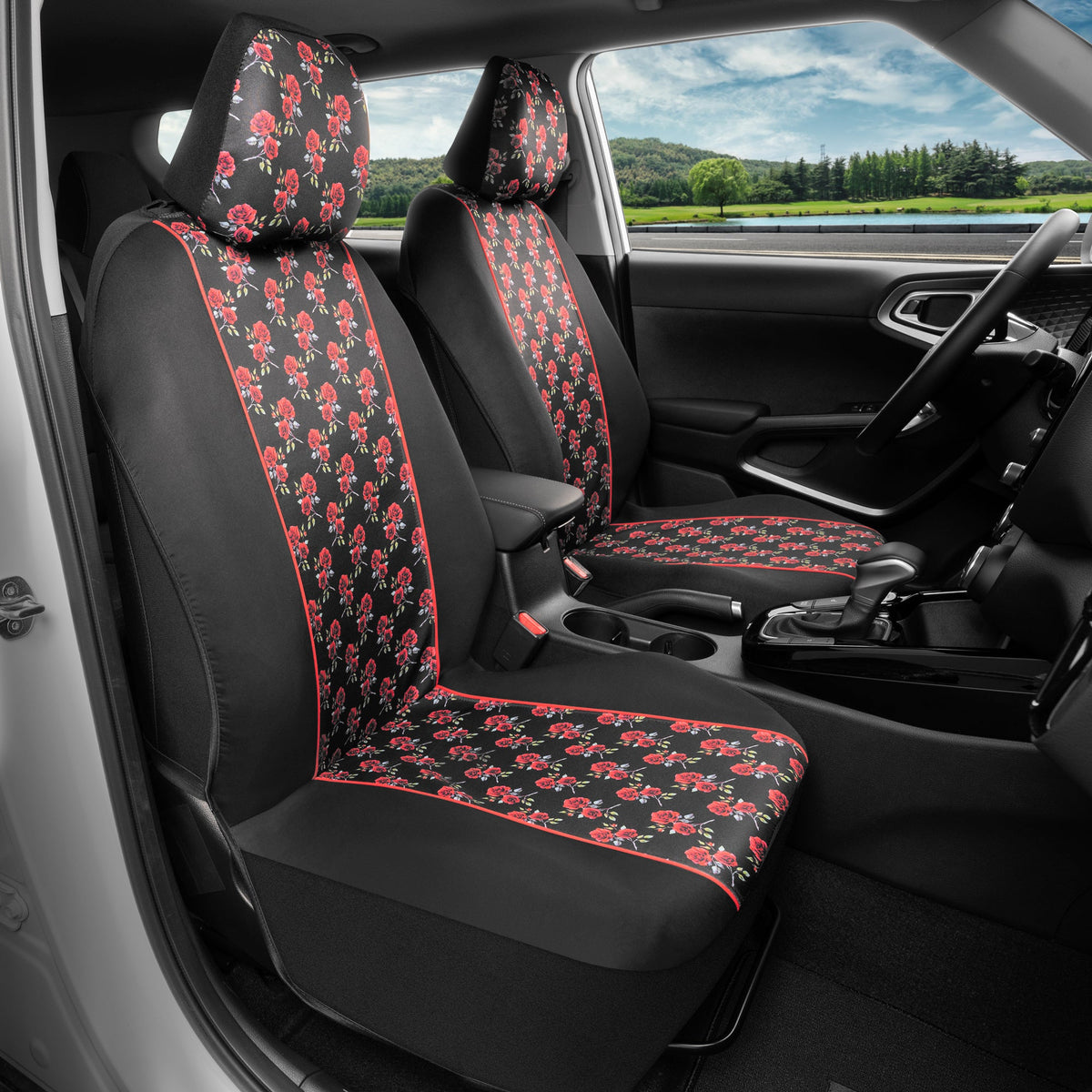 BDK 2-Pack Red Roses Front Seat Covers