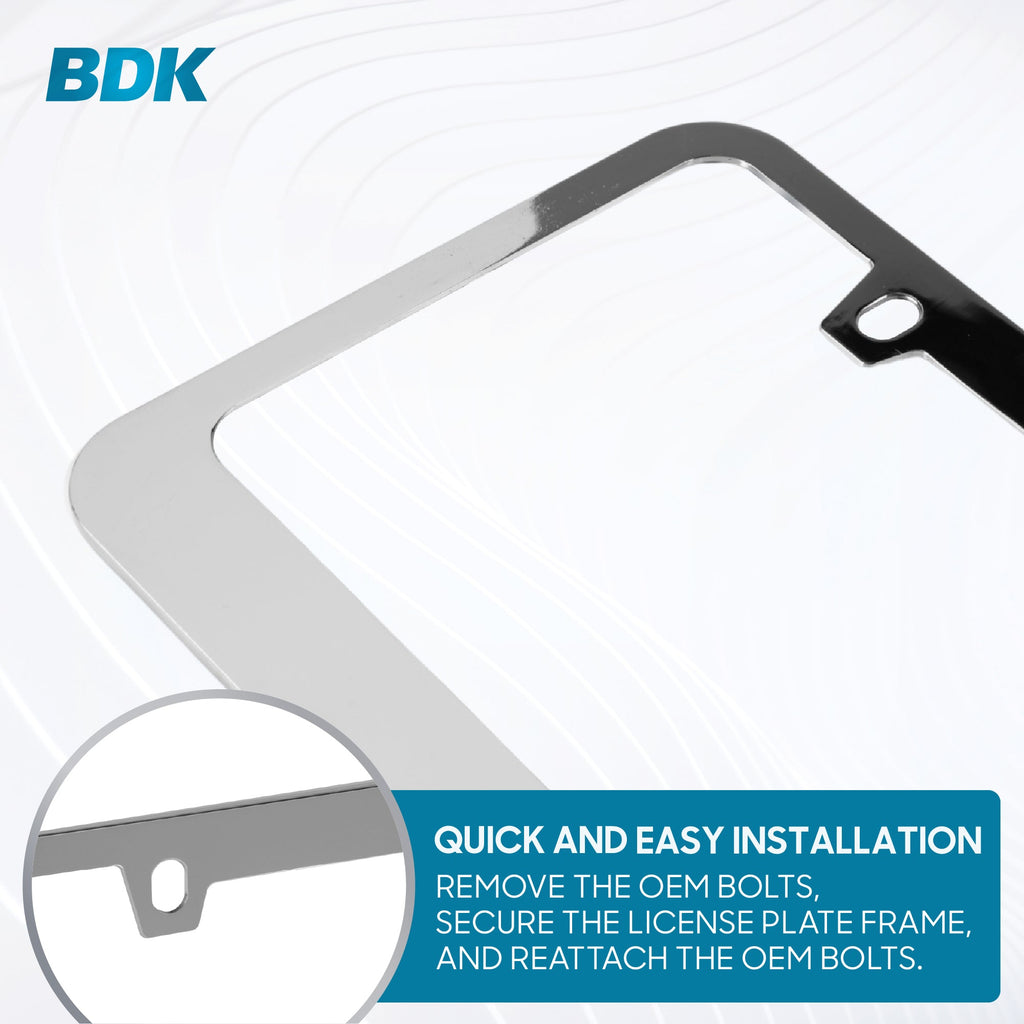 BDK Die-Cast Stainless Metal License Plate Frame/Holder Universal Size - Blank Metal Design (Pack of 2)