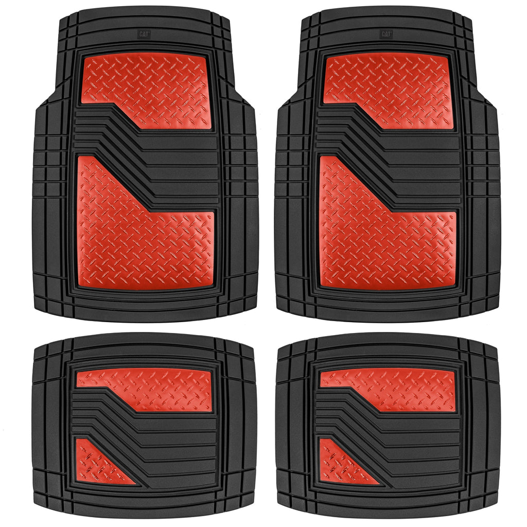 CAT 4-Piece Two-Tone Metallic-Look Front Floor Mats and Rear Floor Mats - Heavy Duty, All Weather, Trim to Fit