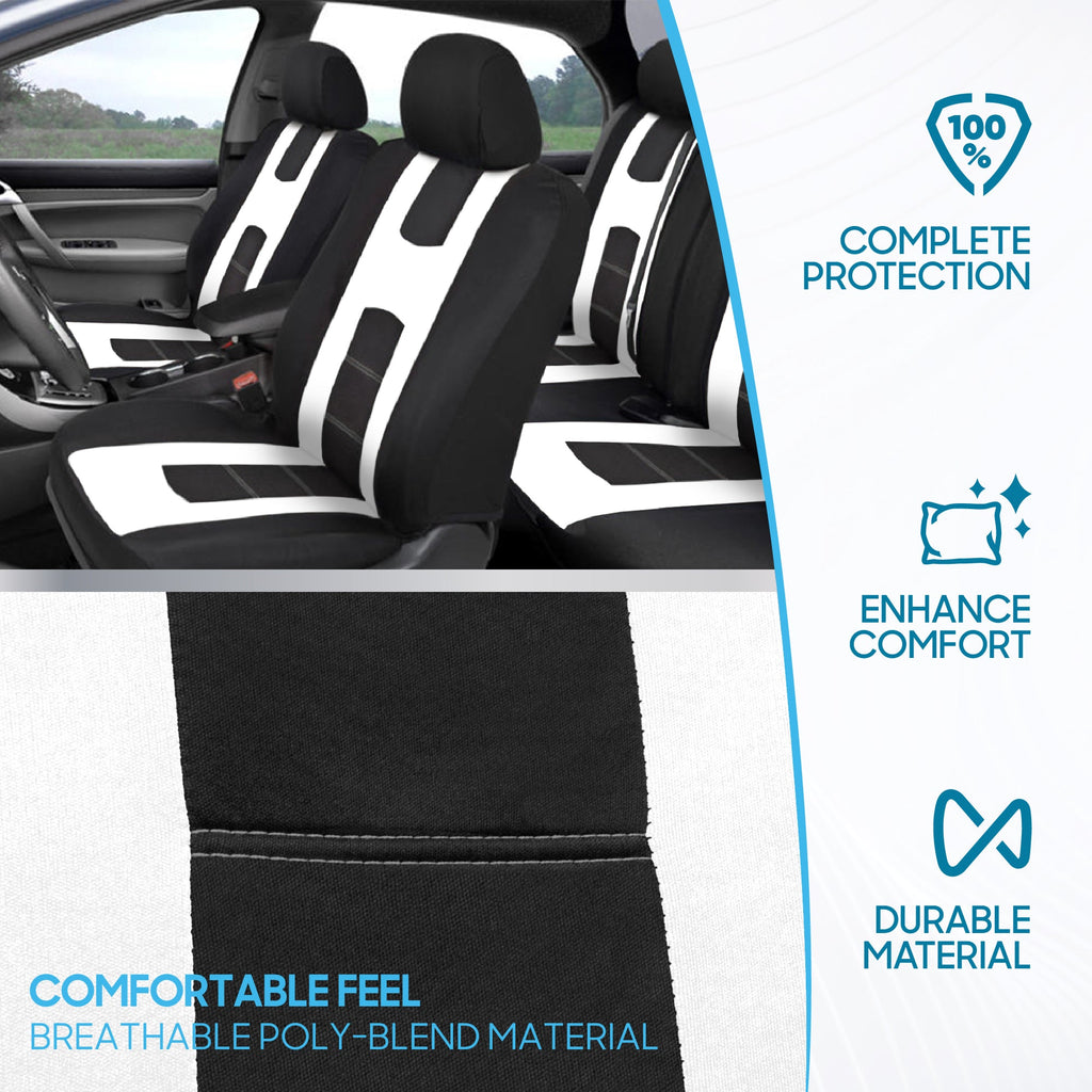 BDK 9-Piece Rome Sport Front Seat Covers and Rear Seat Covers - Black/White