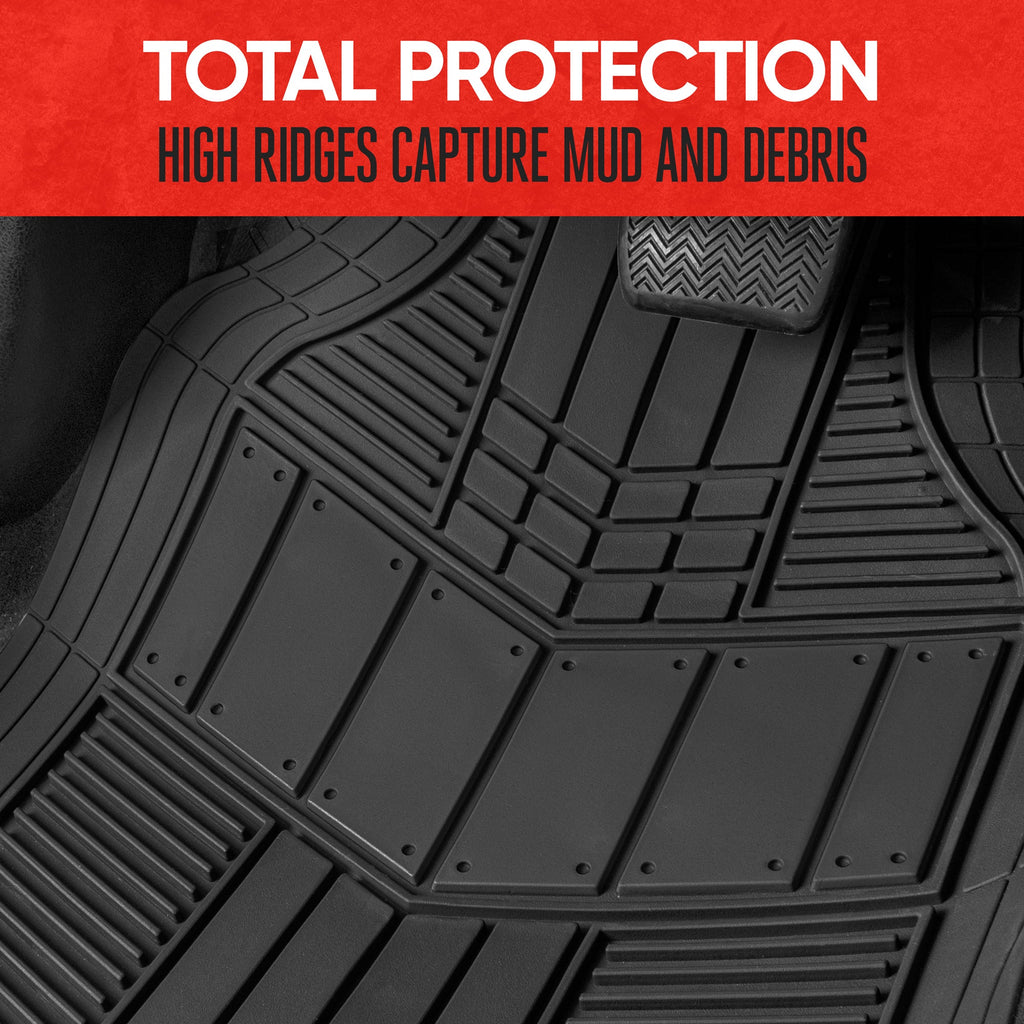 MotorTrend 4-Piece DualFlex Deep Drainage Channels Front Floor Mats and Rear Front Floor Mats - Heavy Duty, All Weather, Trim to Fit