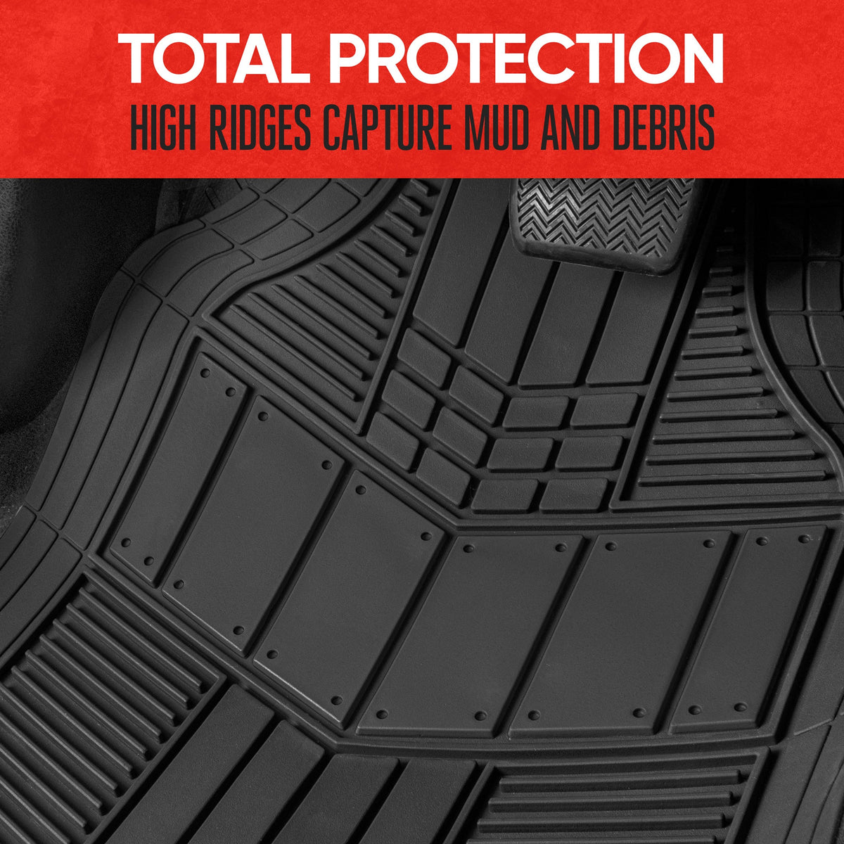 MotorTrend 4-Piece DualFlex Deep Drainage Channels Front Floor Mats and Rear Front Floor Mats - Heavy Duty, All Weather, Trim to Fit