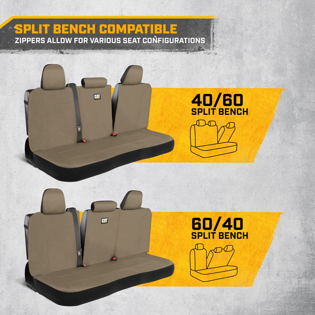 CAT Beige Rear Seat Cover for Trucks, Cars & SUVs – Heavy-Duty Oxford Canvas – 60/40 Split Bench Protector – Durable Back Seat Cover for Work Trucks, Pets, Travel – Car & Truck Interior Accessory