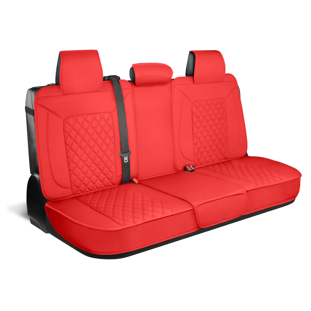 MotorBox Premium Napa Leather Rear Seat Cover – Semi Universal Fit for Most Cars, Truck & SUV – Red Back Seat Protector – Anti-Slip, Durable Bench Cover – Easy Install, Luxury Car Interior Upgrade