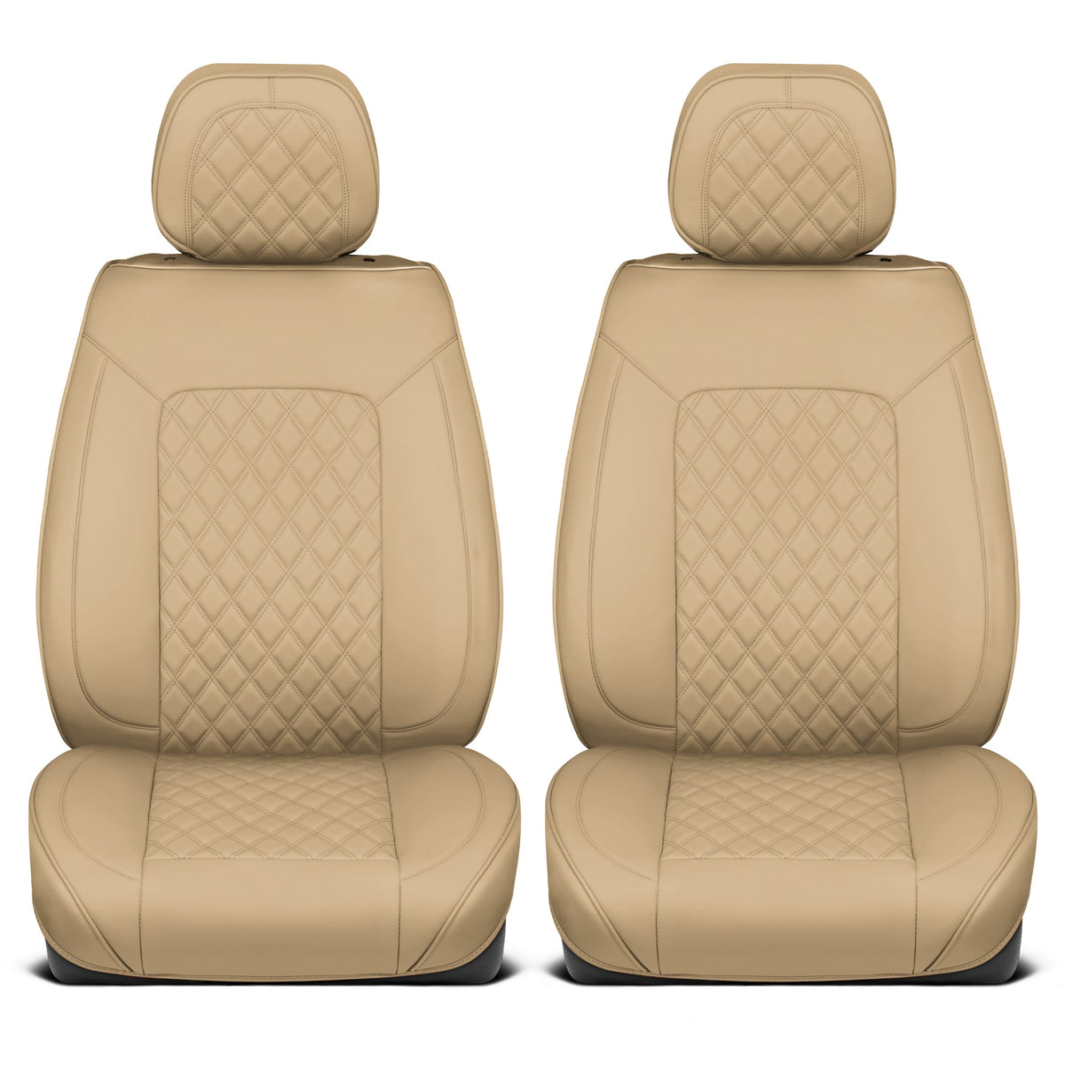 MotorBox Prestige Edition Faux Leather Seat Covers for Cars, Trucks, & SUV – 2 Beige Car Seat Covers for Front Seats - Universal Fit Car Accessories Automotive Interior Protector for Most Vehicles