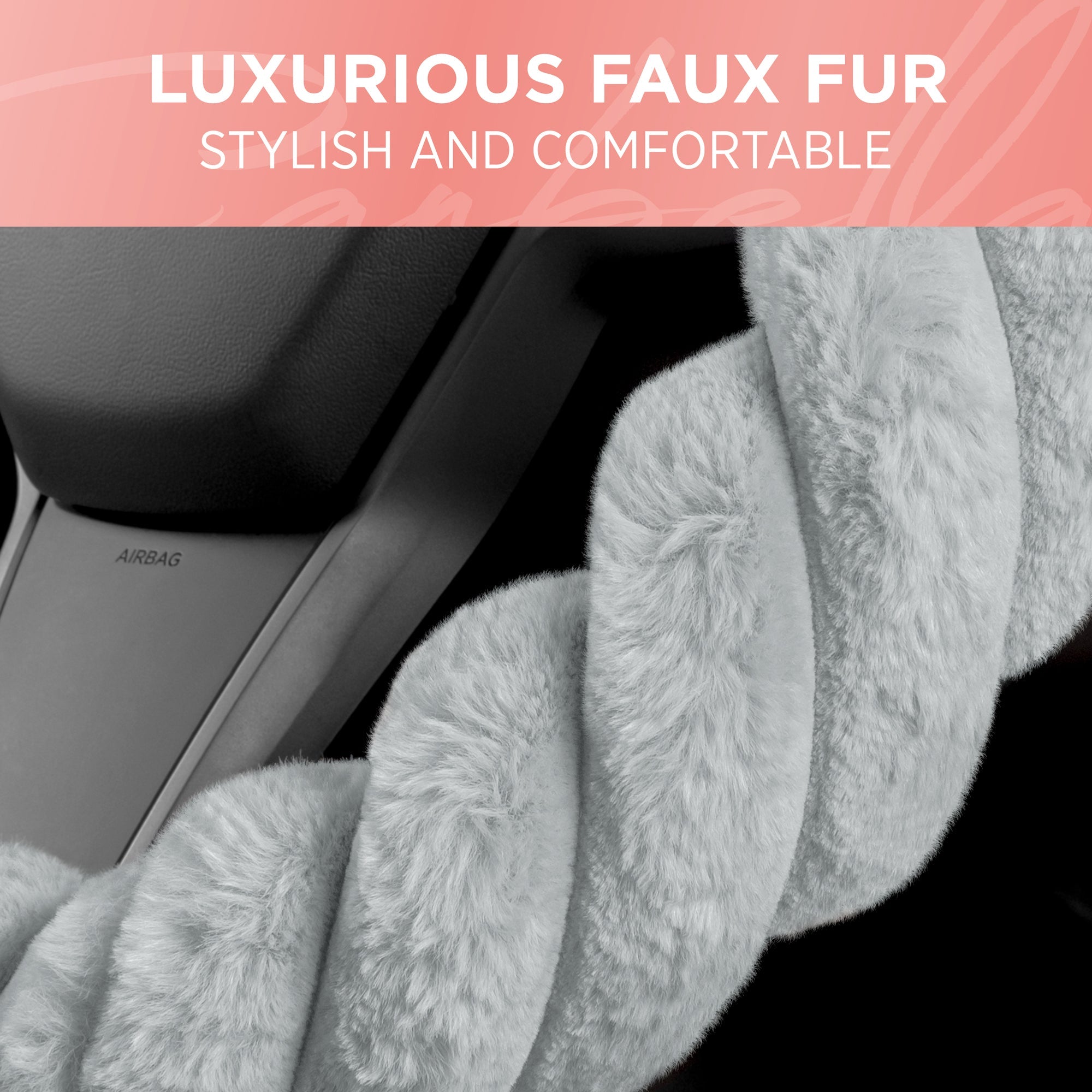 Carbella Twisted Plush Fur Steering Wheel Cover (Fits 14.5" - 15.5")