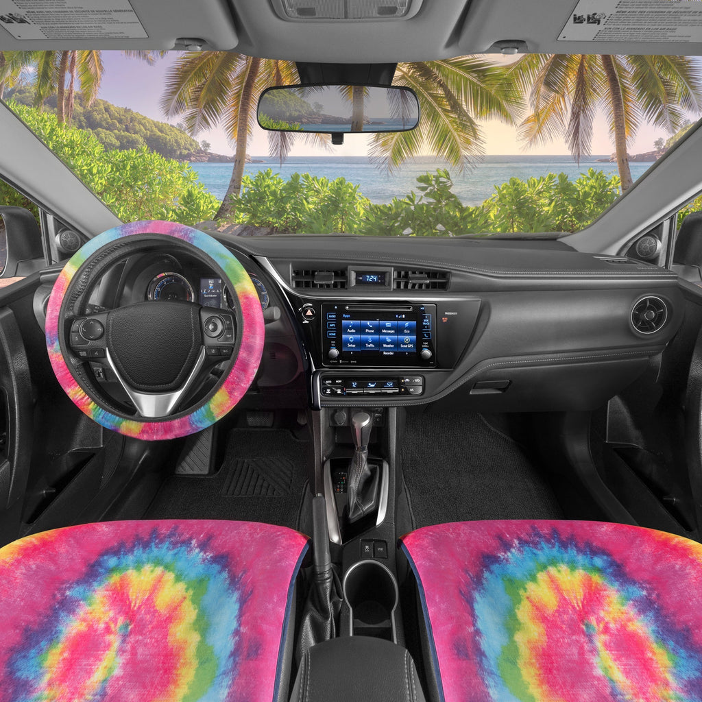 Carbella 3-Piece Tie-Dye Front Seat Covers and Steering Wheel Cover (Fits 14.5" - 15.5")