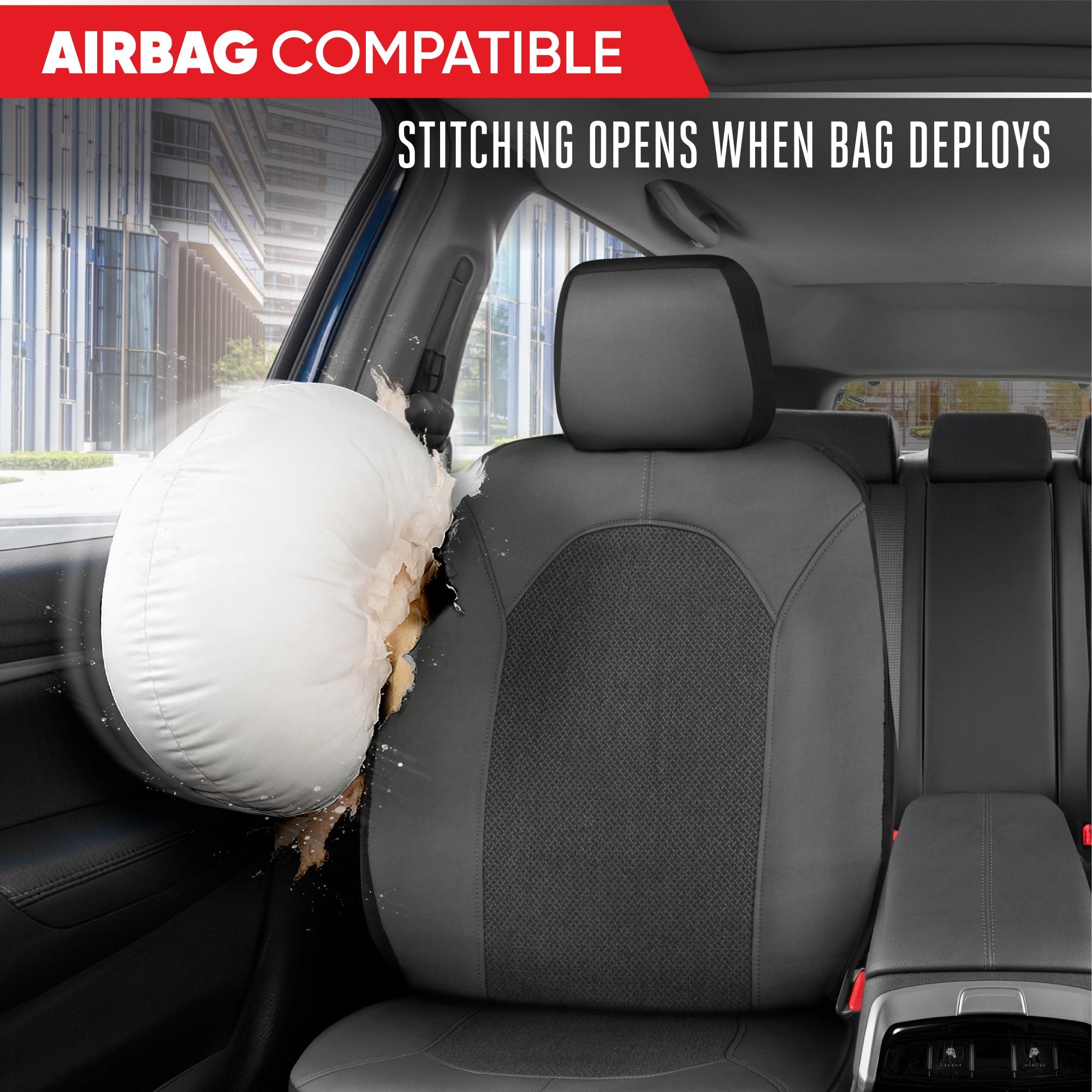 Motor Trend Charcoal Gray Car Seat Covers Set - 2 Front Seats – Spill-Proof Neoprene CarSeat Cover Protector for Cars – Automotive Interior Car Accessories for SUV & Small Trucks – Semi Universal Fit
