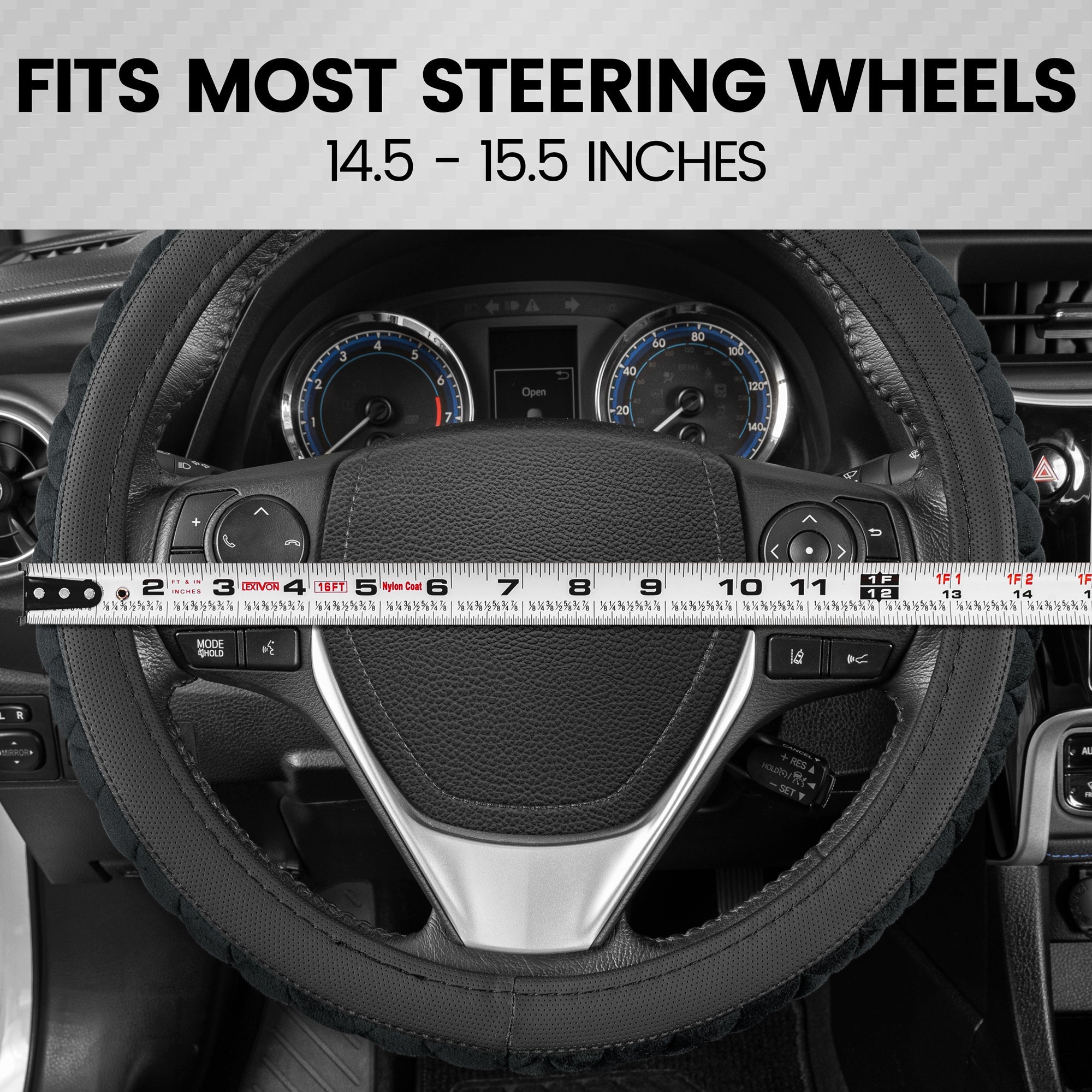 BDK GripTech Diamond Plush Fuzzy Steering Wheel Cover (fits 14.5" - 15.5")