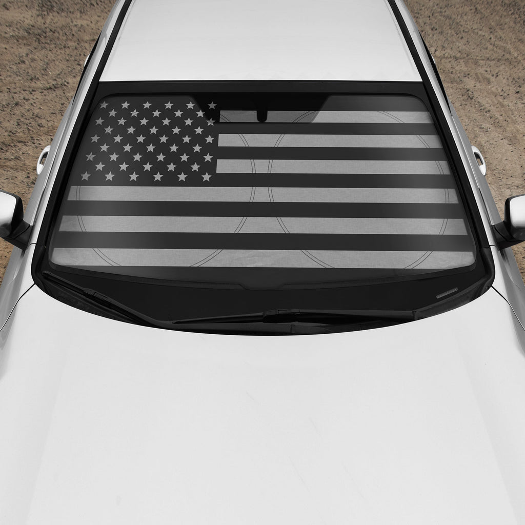 BDK USA Black American Flag Front Windshield Sunshade XXL (64" x 32")