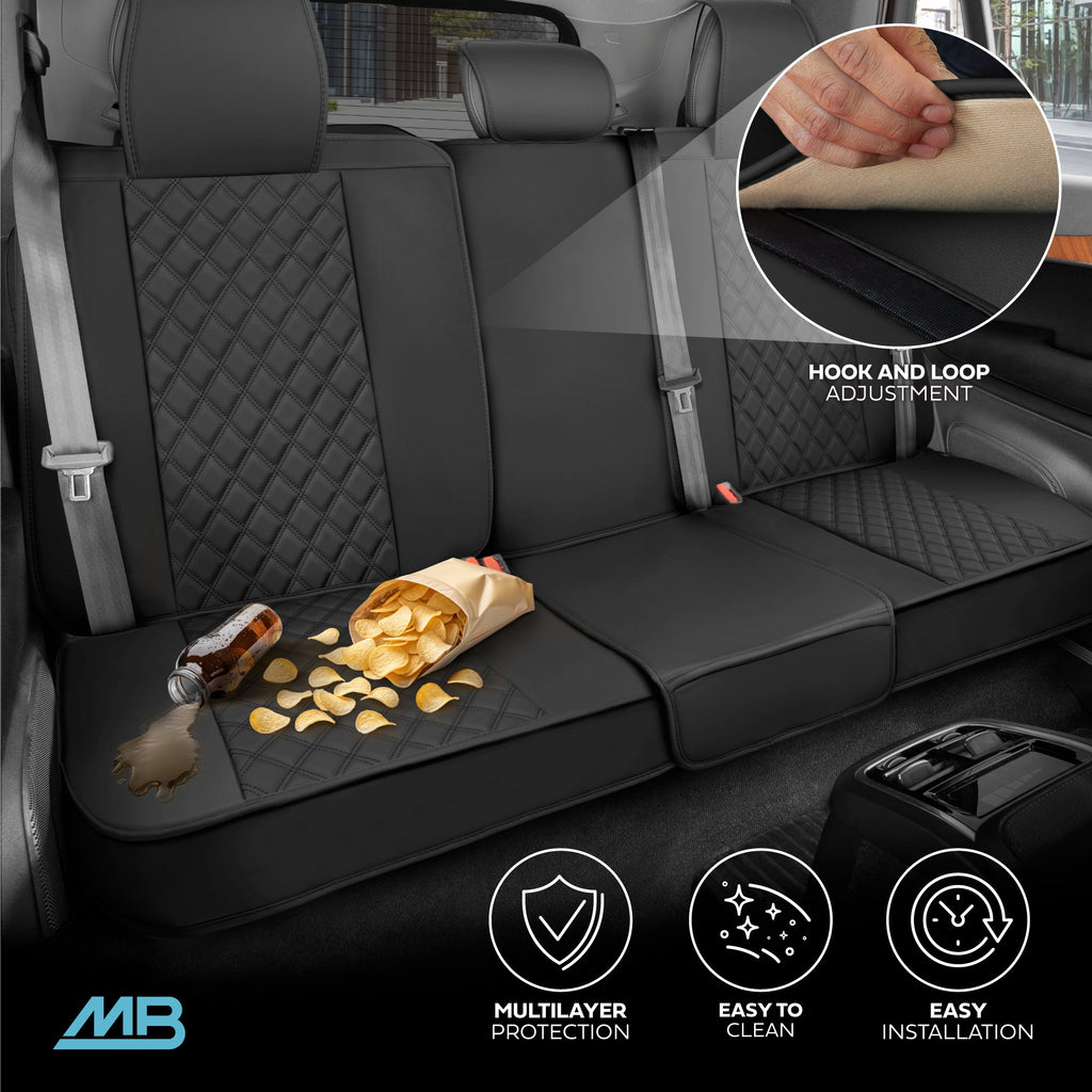 MotorBox Premium Napa Leather Rear Seat Cover - Semi Universal Fit for Most Cars, Truck & SUV - Black Back Seat Protector - Anti-Slip, Durable Bench Cover - Easy Install, Luxury Car Interior Upgrade