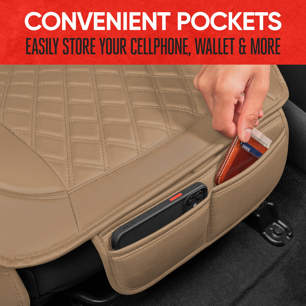 MotorTrend 2-Pack Padded Faux Leather Diamond Stitched Seat Covers with Front Storage Pockets