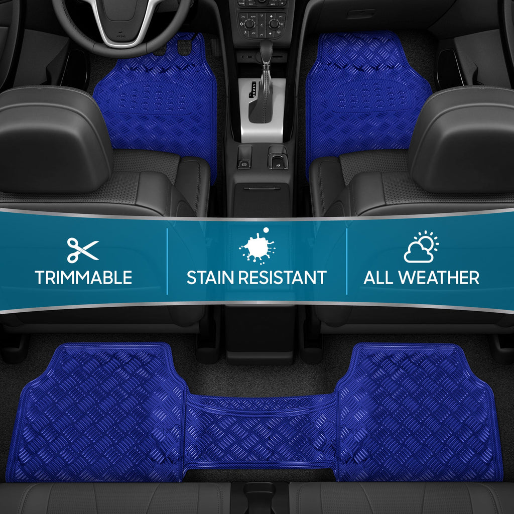 BDK 3-Piece Translucent Metallic-Look Front Floor Mat and Rear Floor Mat - Heavy Duty, All Weather