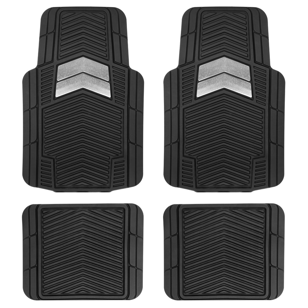 Motor Trend FlexTough Shield Black & Silver All-Weather Floor Mats for Cars, Trucks & SUVs – Heavy Duty Waterproof Rubber Car Mats, Universal Trim to Fit Automotive Accessories for Car Interior Protection, Front & Rear Floor Liners