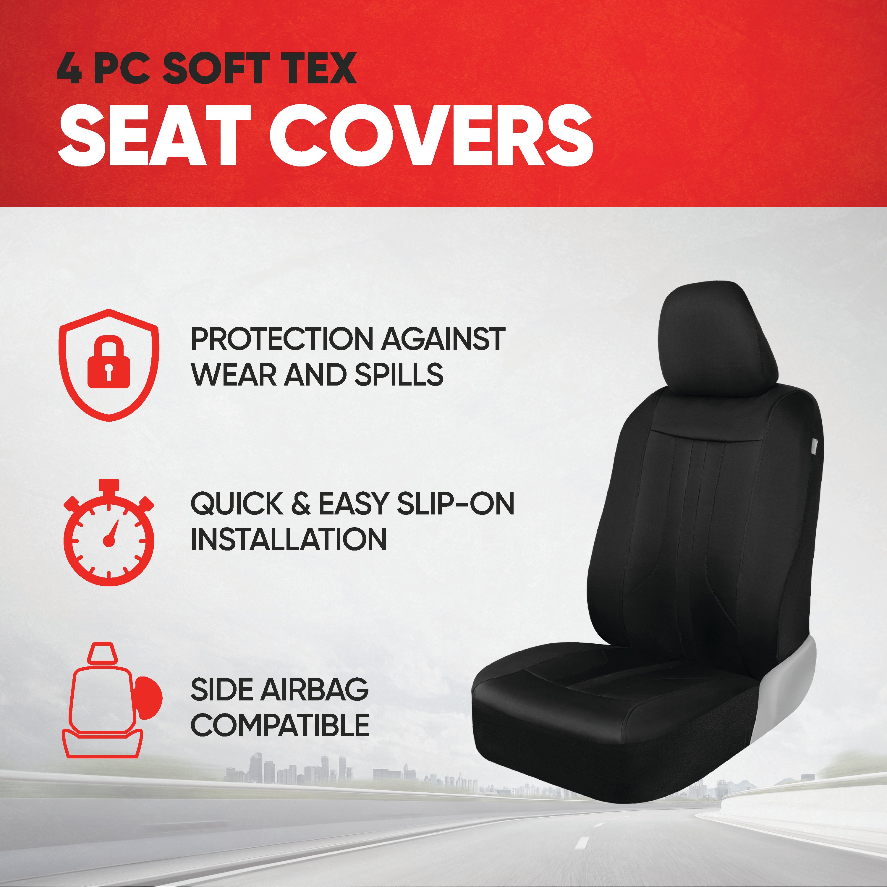 Motor Trend Black Cloth Car Seat Covers for Front Seats – Premium Automotive Bucket Seat Covers, Made for Vehicles with Removable Headrests, Interior Covers for Car Truck Van SUV
