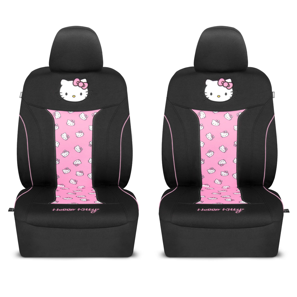 Hello Kitty Car Seat Covers - Cute and Durable Pink Front Seat Covers, Adorable Hello Kitty Design, Comfortable and Long-Lasting Polyester, Car Accessories Gift Hello Kitty Accessories 2pc Black/Pink